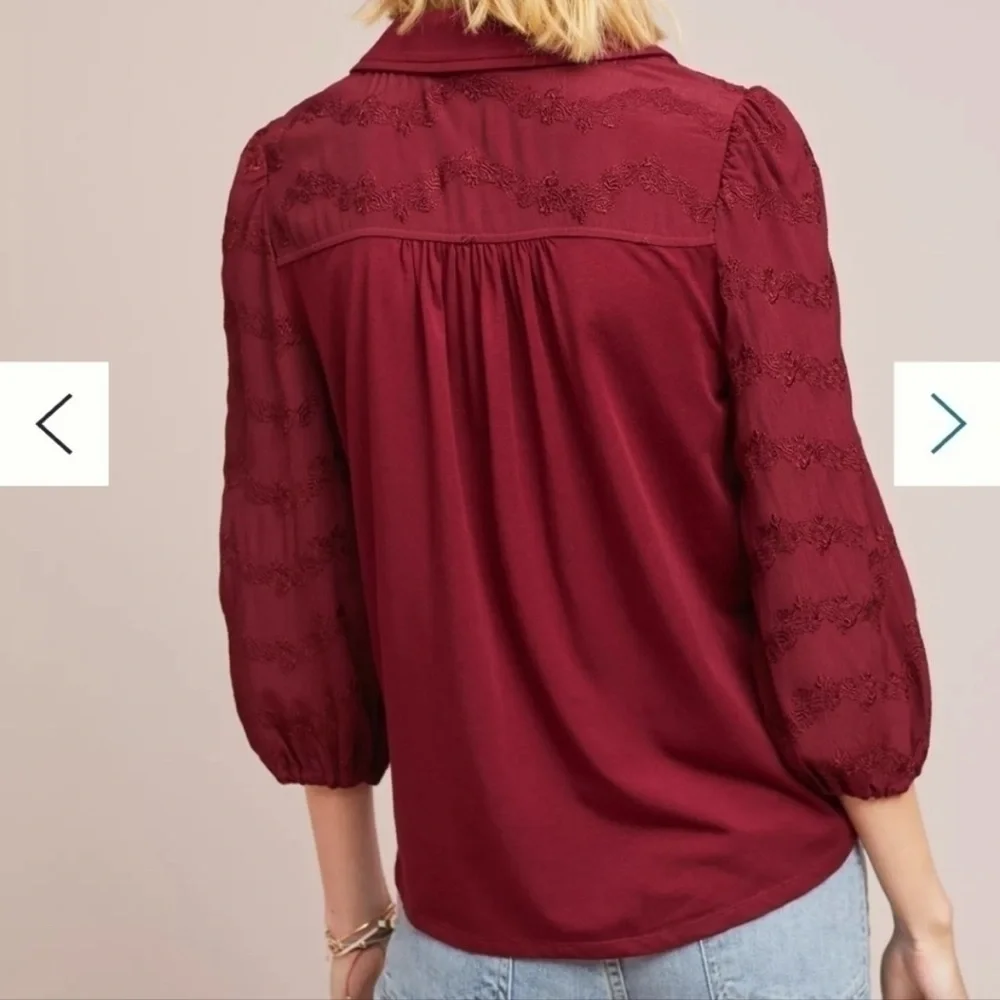 Anthropologie Vanessa Virginia Lorena White Tie-Front Boho Blouse Boho Size L
